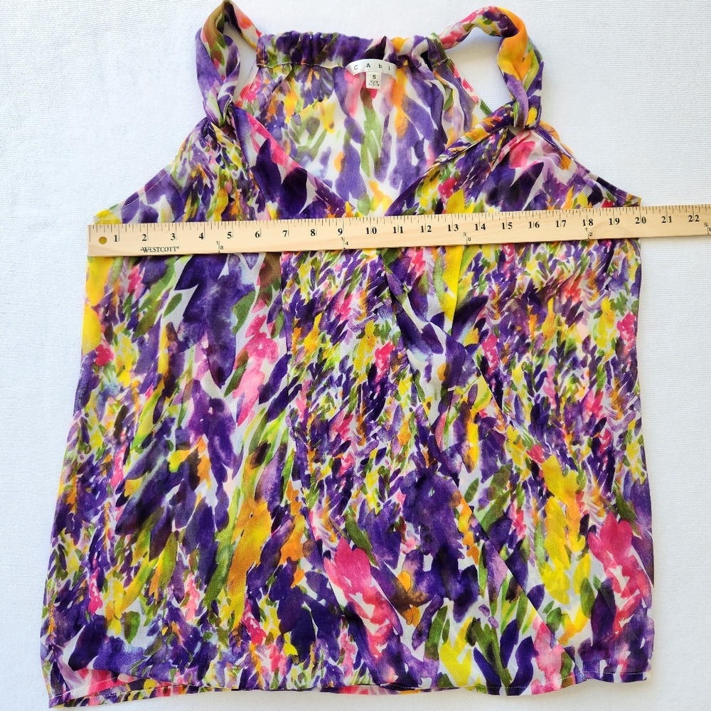 Cabi Pretty Summer Floral Sheer Blouse Faux Wrap Sleeveless Tank Top Small - Picture 11 of 16